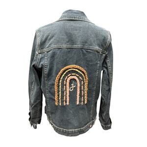 Eddie Bauer Women's Embroidered Denim Jacket Size M Streetwear Casual Festival